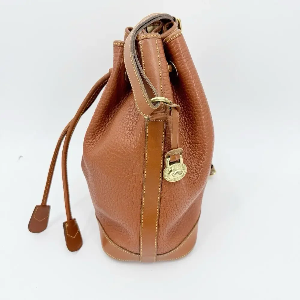 Dooney & Bourke Brown Leather Drawstring Bucket Bag Shoulder Vintage USA Classic